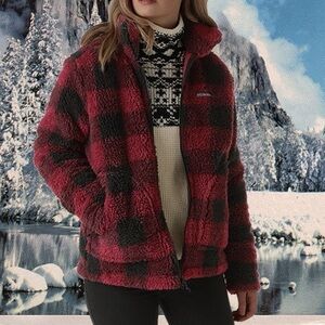 Columbia Red and Black Plaid Teddy Jacket